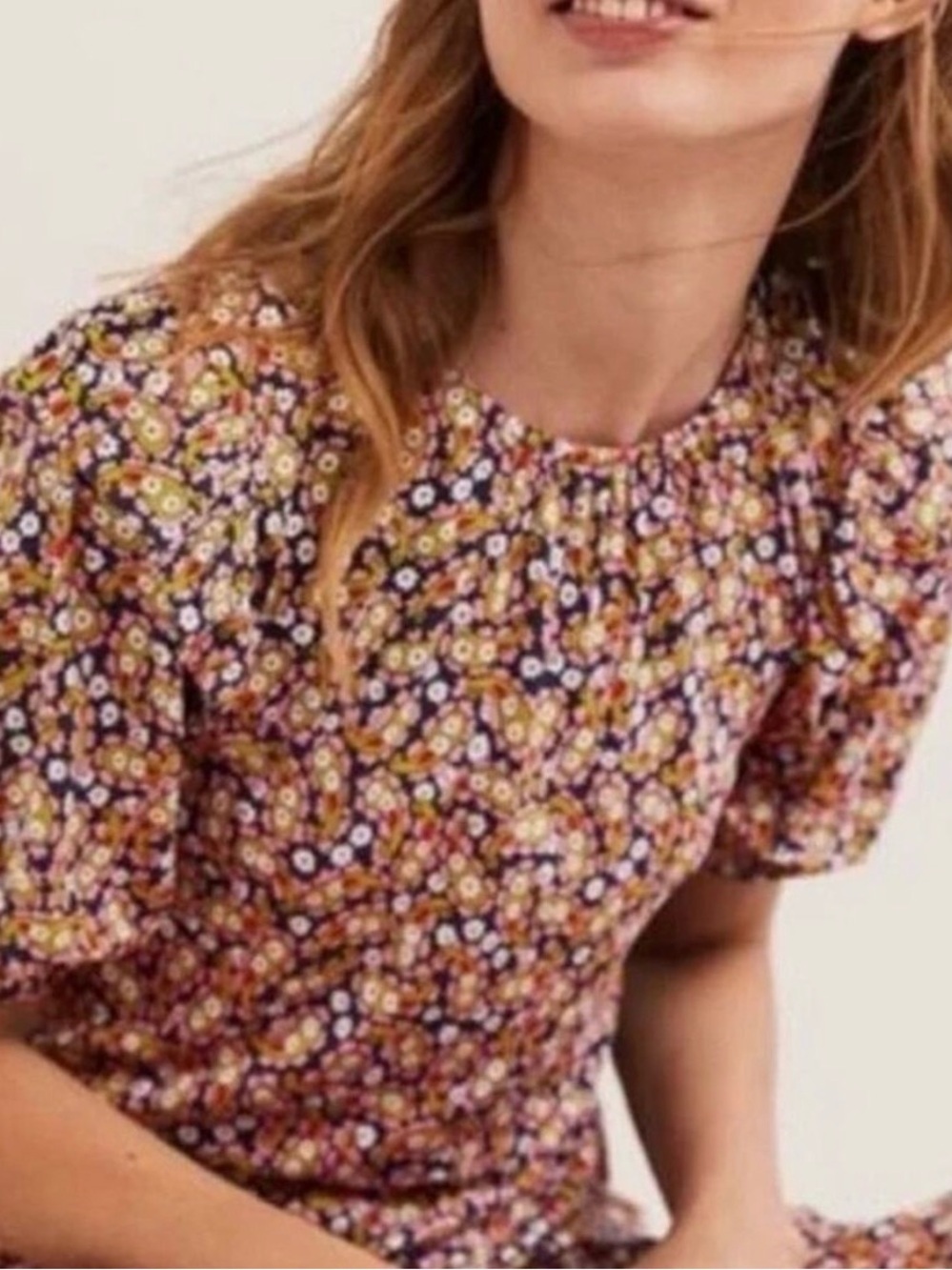 BODEN Paisley Print Ruffle Jersey Midi Dress Citronelle Multi 4L - Picture 3 of 12